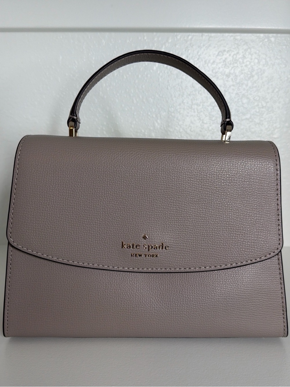 Kate Spade Taupe Leather Top-Handle Satchel with Gold Logo